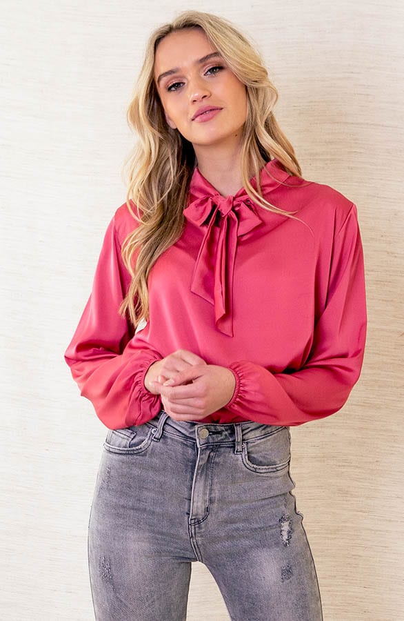 V-hals Zijden Blouse Casy Dust Roze – shoparchief — foto 2