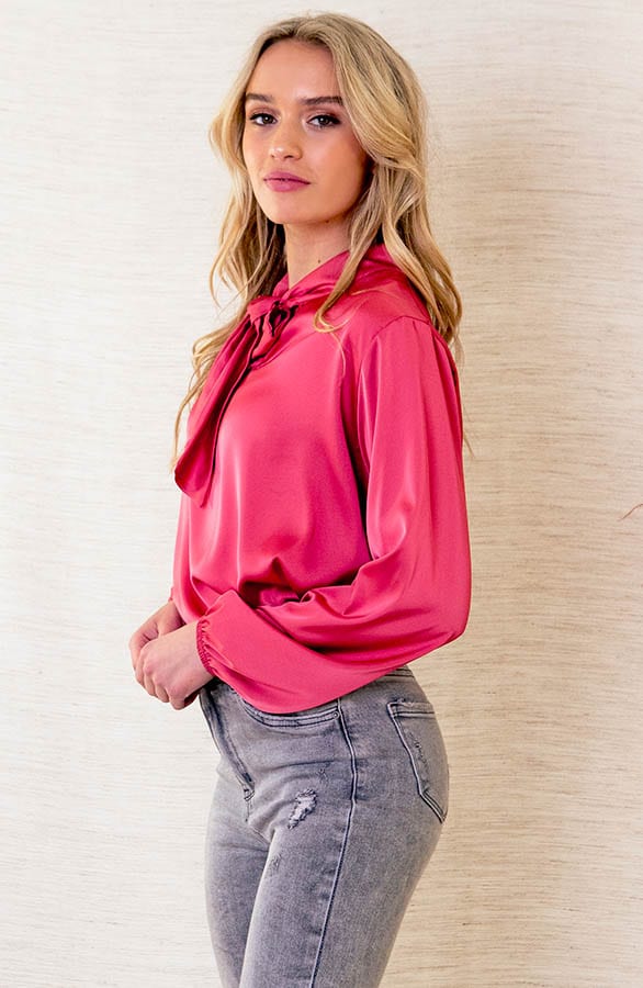 V-hals Zijden Blouse Casy Dust Roze – shoparchief — foto 3