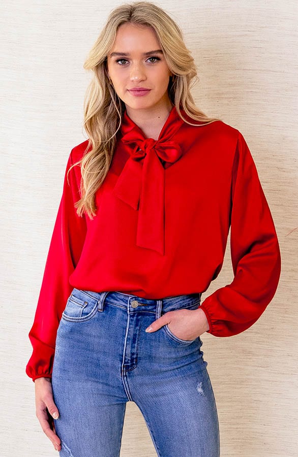 V-hals Zijden Blouse Casy Rood – shoparchief