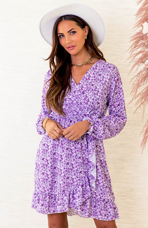 Bloemen Overslag Jurk Anouk Lila – shoparchief