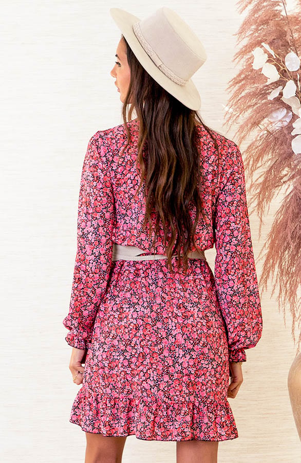 Bloemenprint Overslag Jurk Anouk Koraal Rood – shoparchief — foto 4