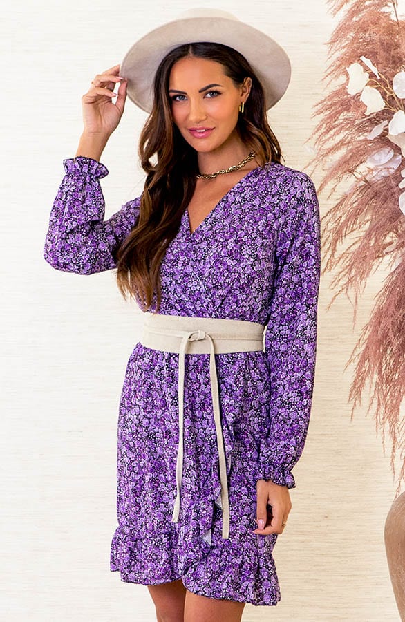 Bloemenprint Overslag Jurk Anouk Lila – shoparchief — foto 2