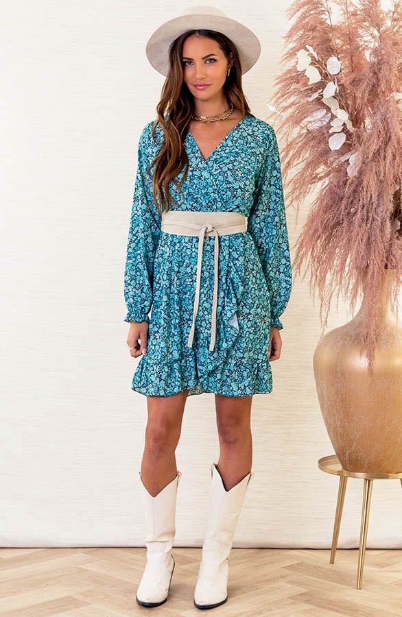 Bloemenprint Overslag Jurk Anouk Mint – shoparchief — foto 5