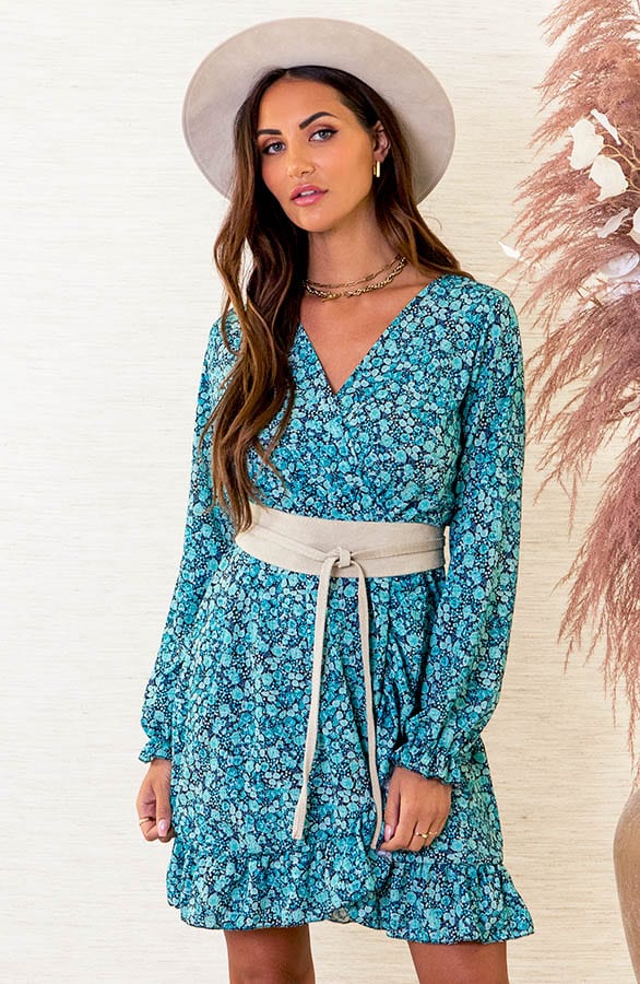 Bloemenprint Overslag Jurk Anouk Mint – shoparchief
