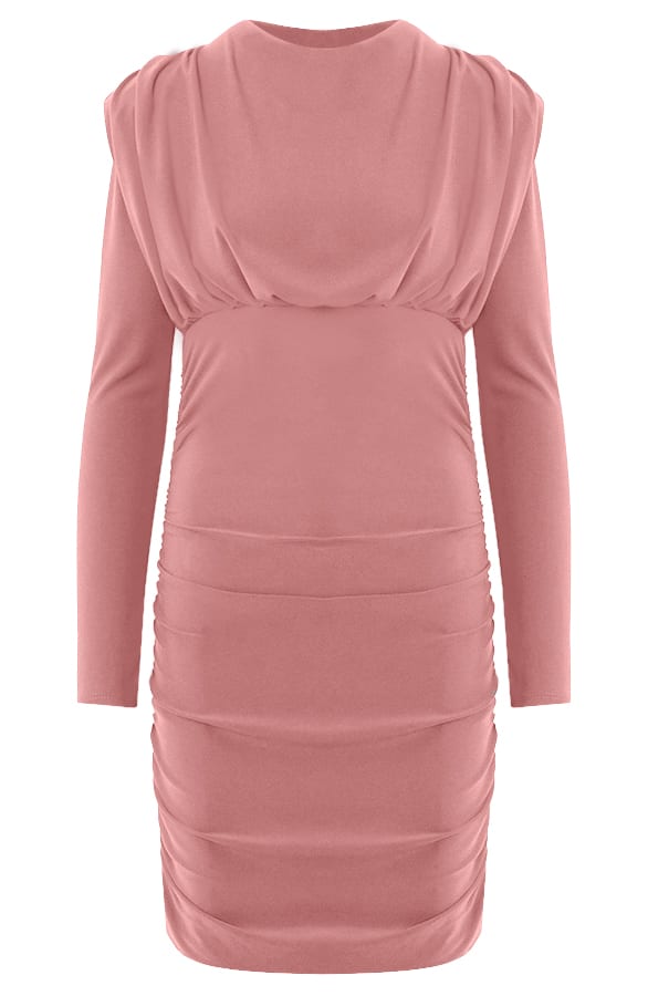 Jurk Geplooid Met Schoudervullingen Reina Dust Roze – shoparchief