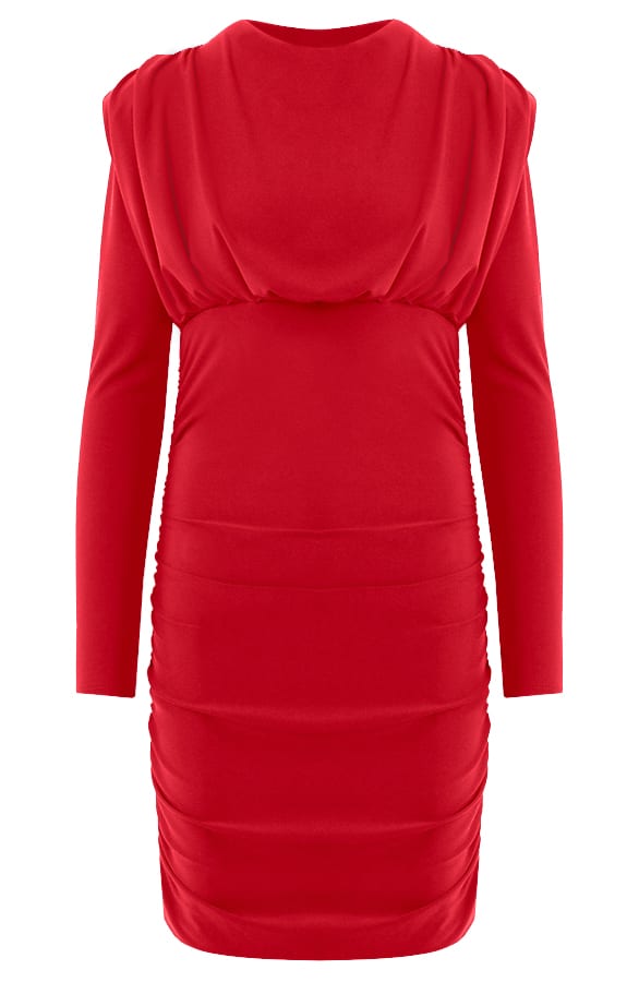 Jurk Geplooid Met Schoudervullingen Reina Rood – shoparchief