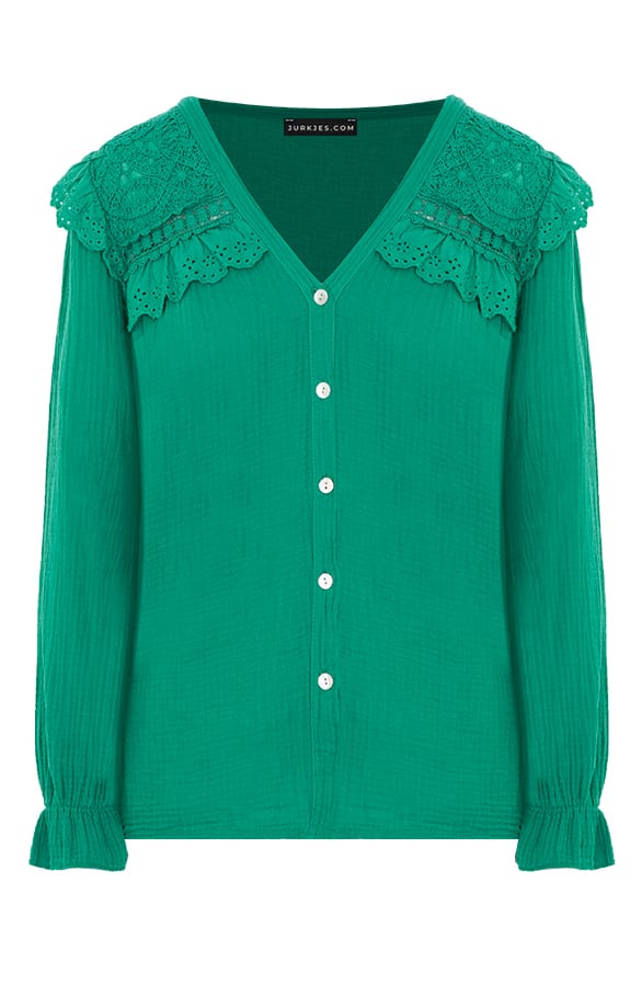 Linnen Broderie Blouse Jolijn Groen – shoparchief