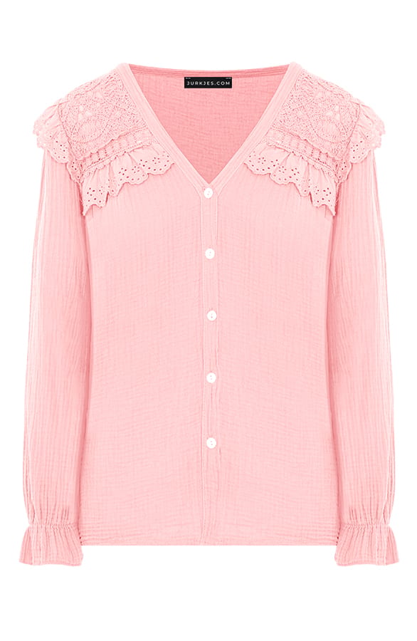 Linnen Broderie Blouse Jolijn Zalmroze – shoparchief