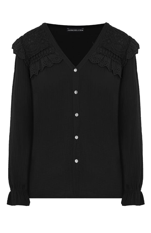 Linnen Broderie Blouse Jolijn Zwart – shoparchief