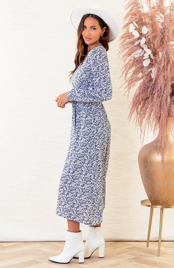 Midi Bloemenprint Jurk Mylou Blauw – shoparchief — foto 3
