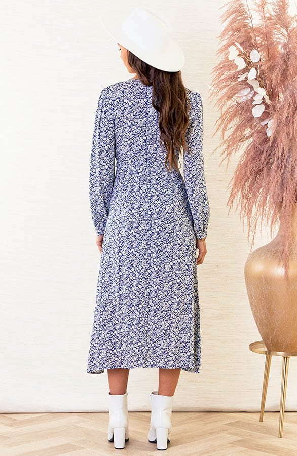Midi Bloemenprint Jurk Mylou Blauw – shoparchief — foto 4