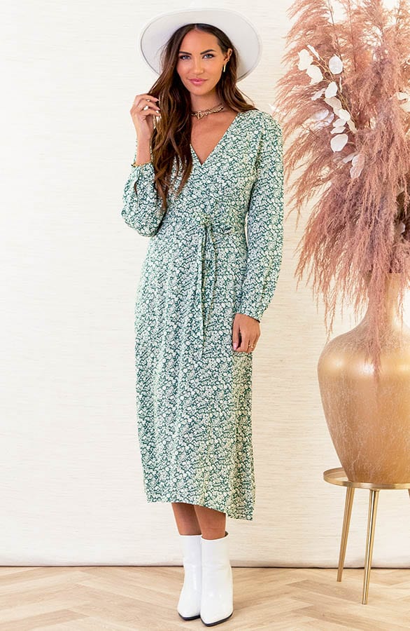 Midi Bloemenprint Jurk Mylou Groen – shoparchief — foto 2