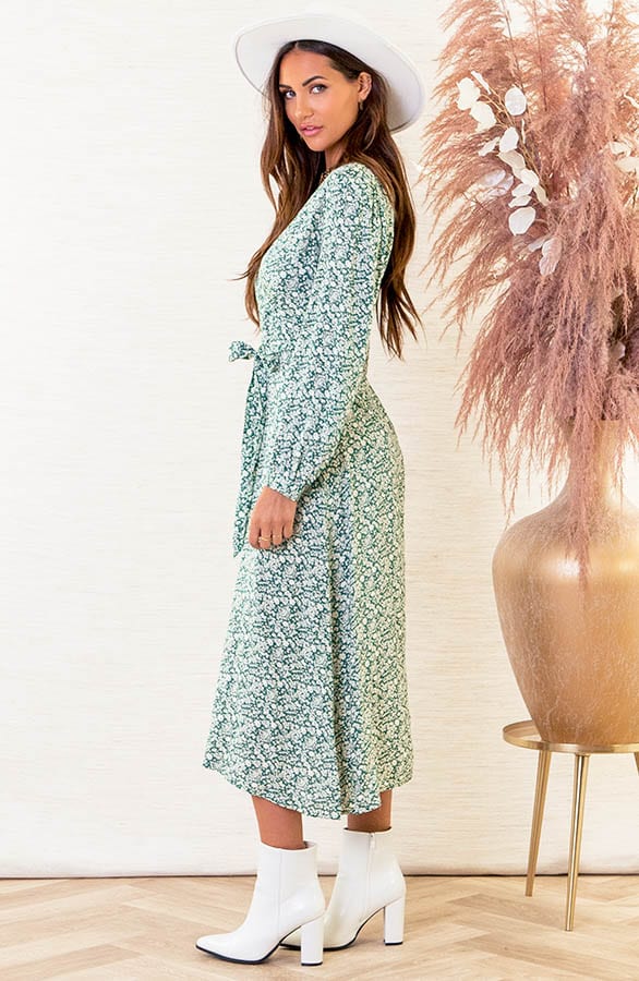 Midi Bloemenprint Jurk Mylou Groen – shoparchief — foto 3