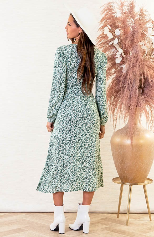 Midi Bloemenprint Jurk Mylou Groen – shoparchief — foto 4