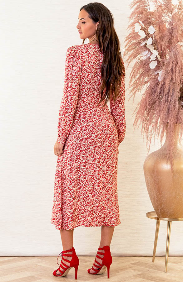 Midi Bloemenprint Jurk Mylou Rood – shoparchief — foto 4