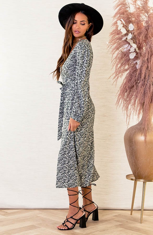 Midi Bloemenprint Jurk Mylou Zwart – shoparchief — foto 3