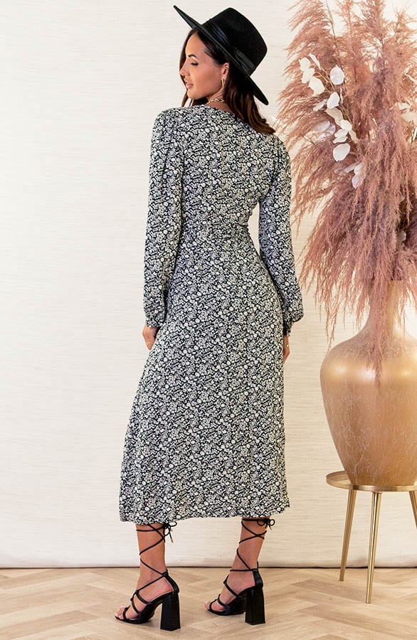 Midi Bloemenprint Jurk Mylou Zwart – shoparchief — foto 4