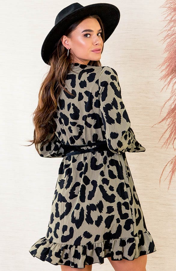 Ruches Panterprint Jurk Ismay Army – shoparchief — foto 4