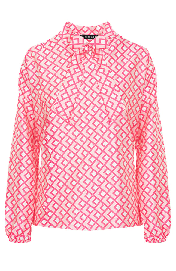 V-Hals Zijden Print Blouse Casy Roze – shoparchief