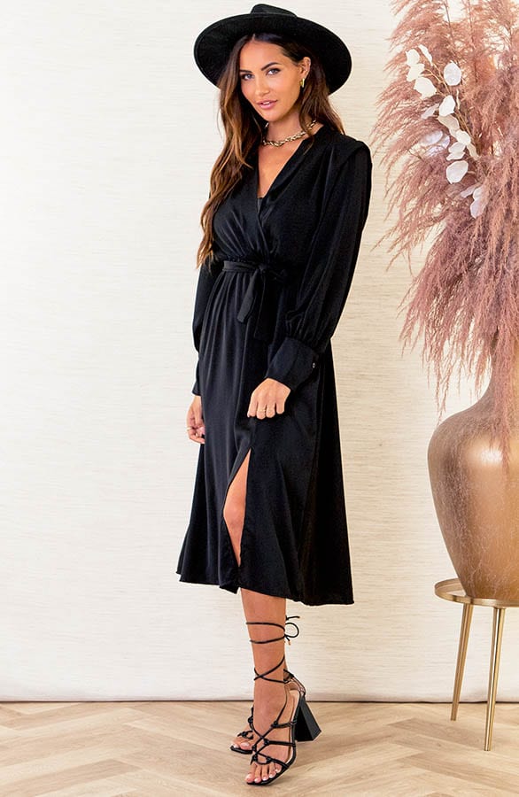 V-hals Jurk Met Split Eva Zwart – shoparchief — foto 2