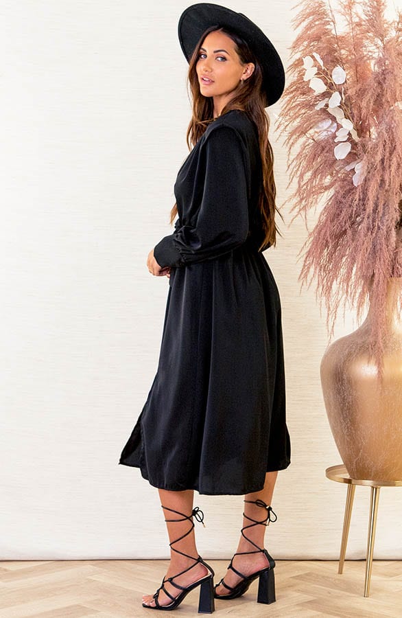 V-hals Jurk Met Split Eva Zwart – shoparchief — foto 3