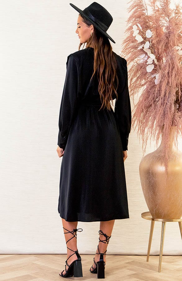 V-hals Jurk Met Split Eva Zwart – shoparchief — foto 4
