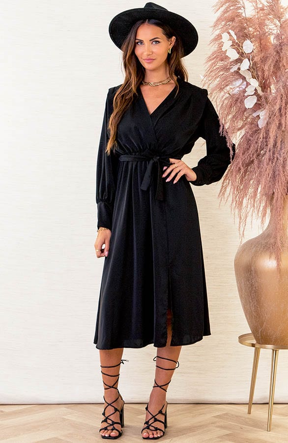 V-hals Jurk Met Split Eva Zwart – shoparchief