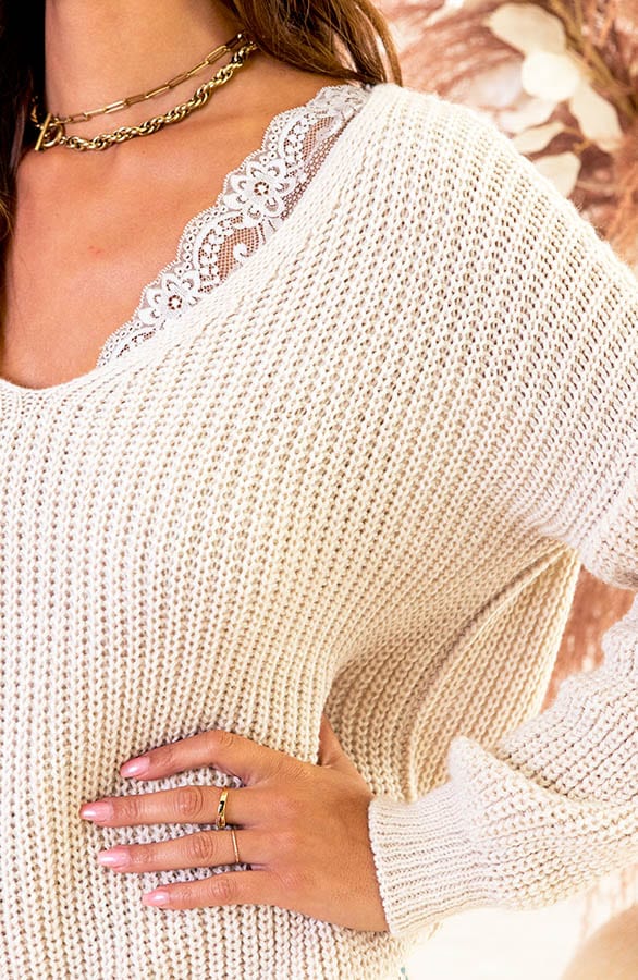 V-hals trui Gebreid Dora Beige – shoparchief — foto 5