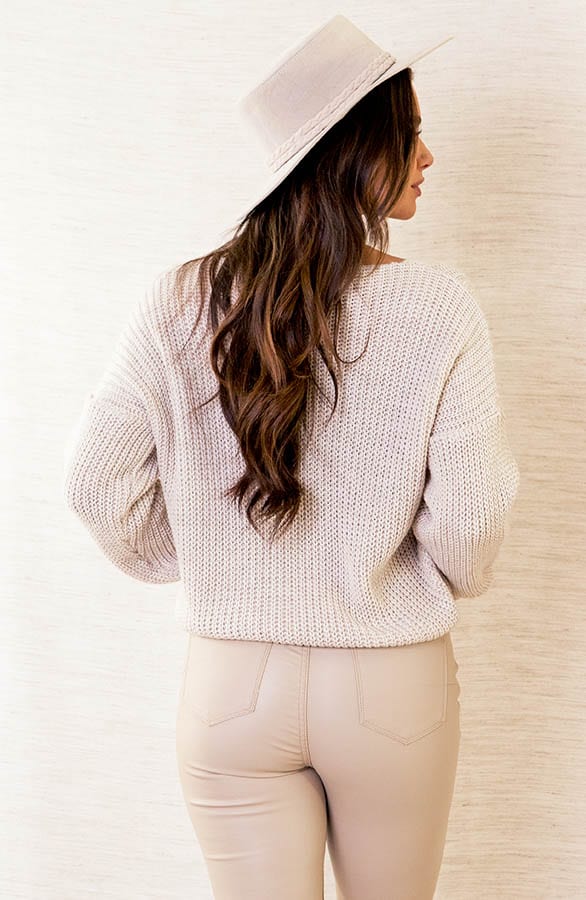 V-hals trui Gebreid Dora Beige – shoparchief — foto 9