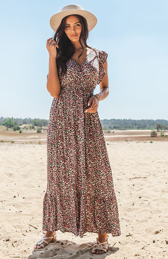 Bloemen Ruffle Jurk Jacky Zwart – shoparchief