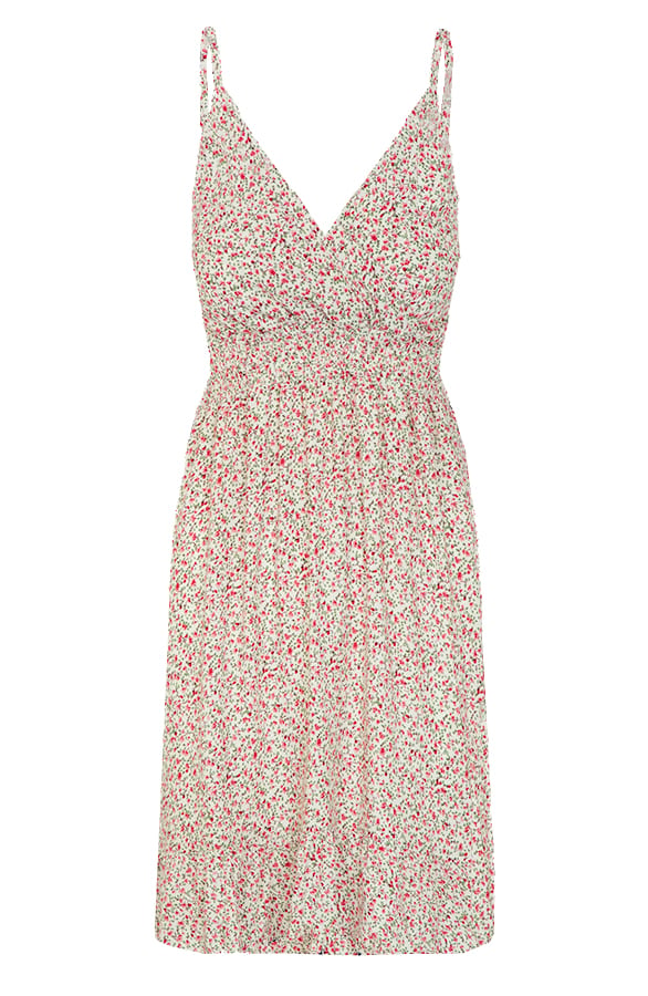 Bloemen Spaghetti Jurk Jacky Kort ecru Rood – shoparchief