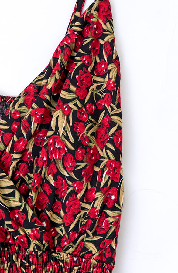 Bloemen Spaghetti Jurk Jacky Zwart Rood – shoparchief — foto 2
