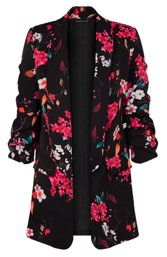 Dames Blazer Nore Bloemenprint Zwart – shoparchief