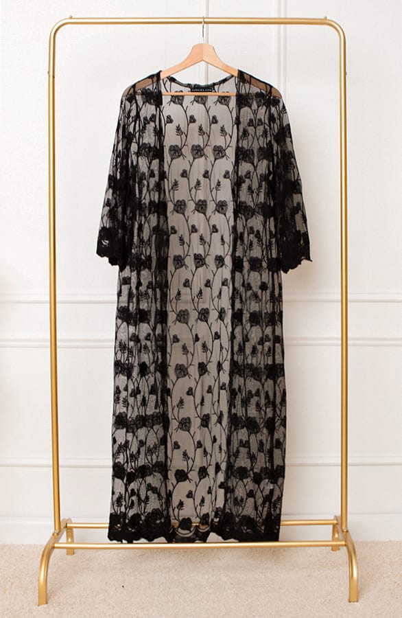 Ibiza Kimono Bladeren Vajen Zwart – shoparchief