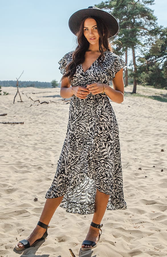 Midi Jurk Print Jenny Zwart Wit – shoparchief