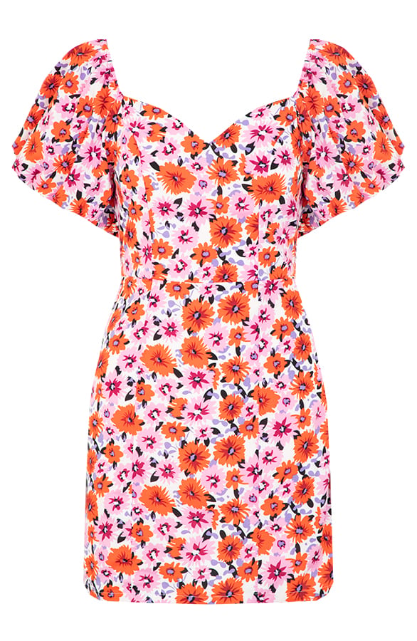 Pofmouwen Bloemen Jurk Emma Roze Rood – shoparchief