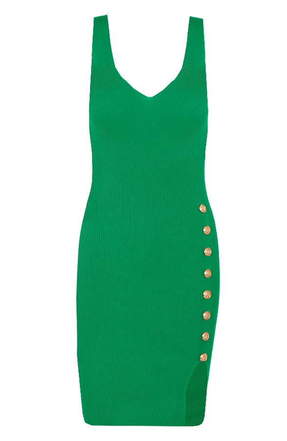 Ribstof Knopen Jurk Bonita Bright Green – shoparchief