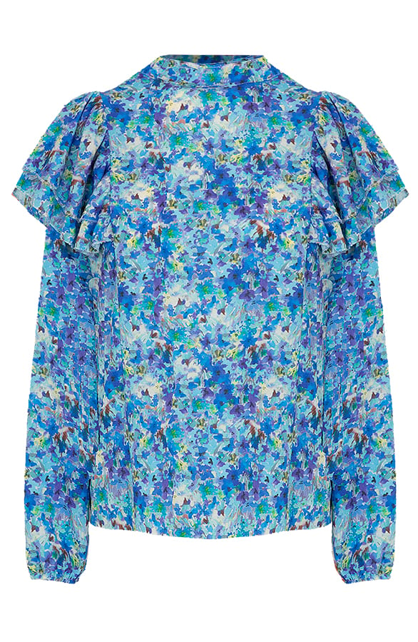 Ruffle Blouse Met Bloemen Maddie Kobalt – shoparchief