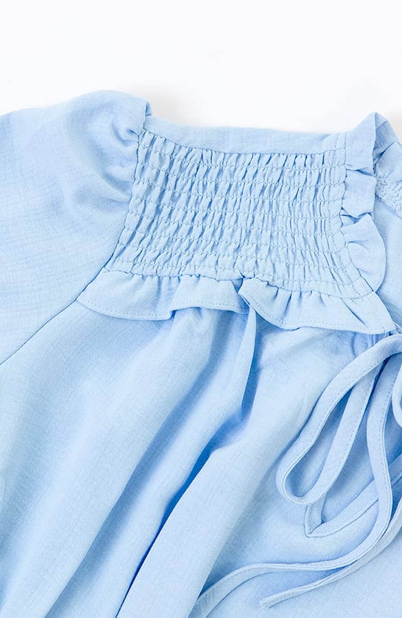 Smocked Schouder Jurk Romy Babyblauw – shoparchief — foto 2
