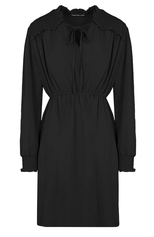 Smocked Schouder Jurk Romy Zwart – shoparchief