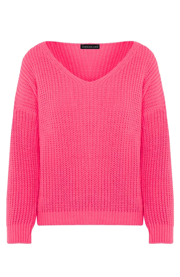 V-hals Trui Gebreid Dora Fuchsia – shoparchief
