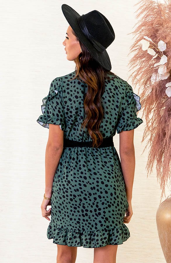 Dierenprint Ruffle Jurk Linde Army – shoparchief — foto 3