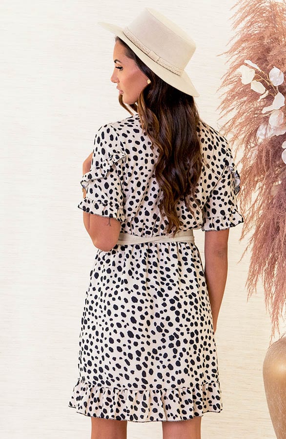 Dierenprint Ruffle Jurk Linde Beige – shoparchief — foto 4