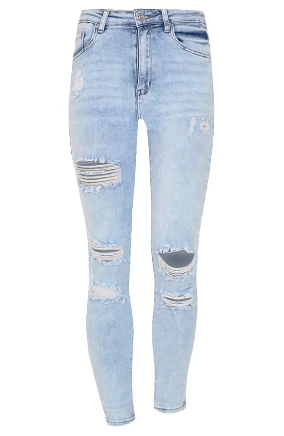 Heavy Washed Damaged Jeans Lindsey Blauw – shoparchief