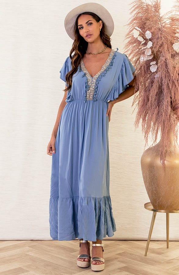 Ibiza Maxi Jurk Megan Jeansblauw – shoparchief — foto 2