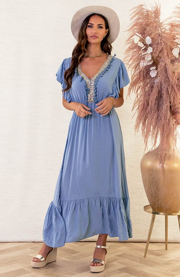 Ibiza Maxi Jurk Megan Jeansblauw – shoparchief