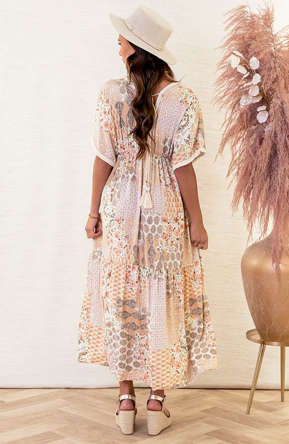 Ibiza Maxi Print Jurk Yvette Beige – shoparchief — foto 3