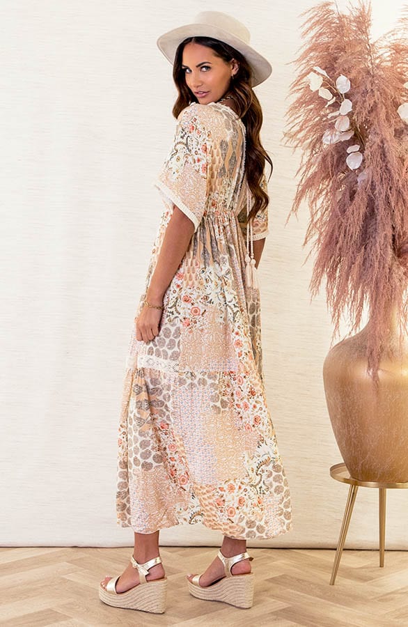 Ibiza Maxi Print Jurk Yvette Beige – shoparchief — foto 2