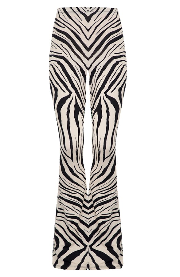 Janine Flared Broek Zebraprint Beige – shoparchief