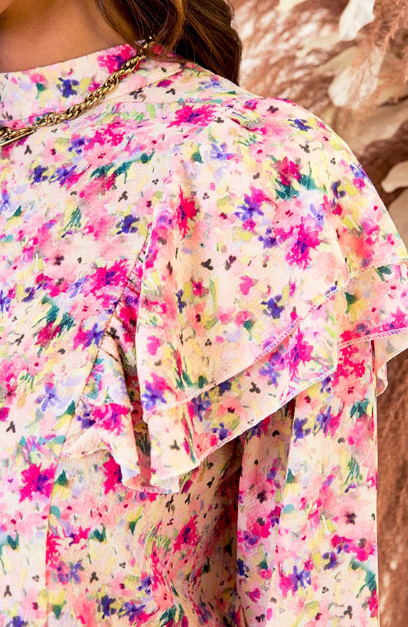 Ruffle Blouse Met Bloemen Maddie Lichtroze – shoparchief — foto 5